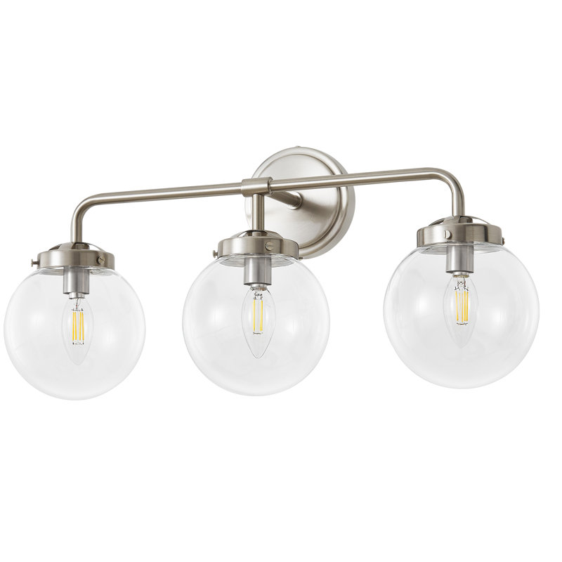 Karlei Dimmable Vanity Light with Hand Blown Glass Globe Shade, Nickel, 3, Transparent