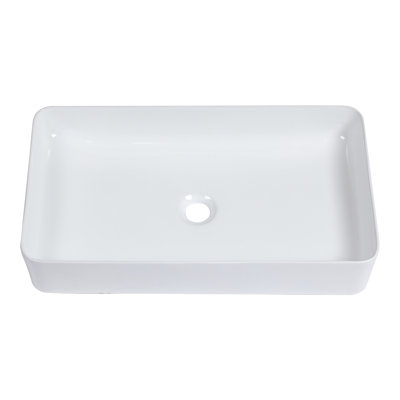 24"X14" White Ceramic Vessel Sink - Rectangular, Stain , Easy Installation For Any Space Contemporary Bathroom Rectangular Vessel, Polished, Different Settings