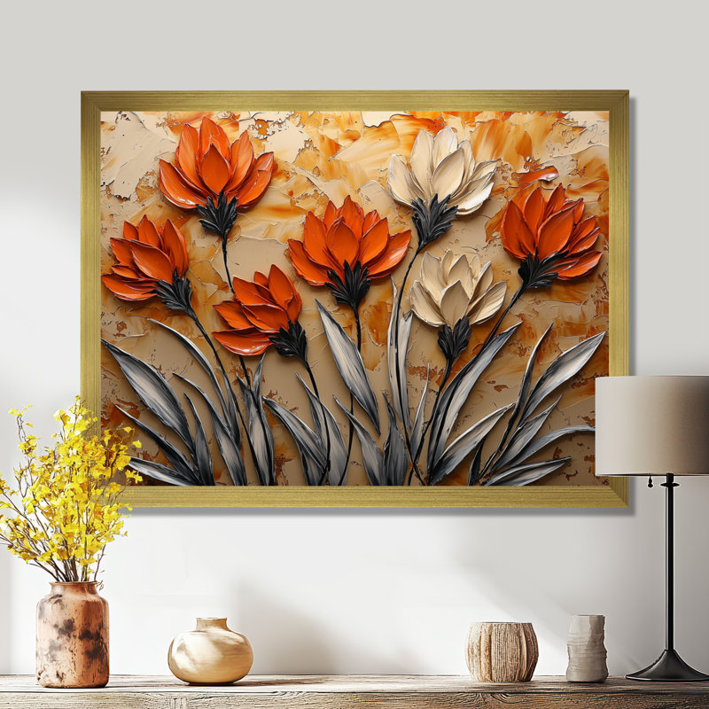 Jacenta, blanc, orange, coucher de soleil, chardon, harmonie III - chardon, art mural, H 24 po x l 32 po, Doré
