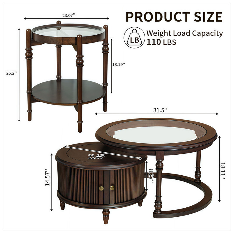 Coffee Table For Livingroom, Transparent, Dark Brown