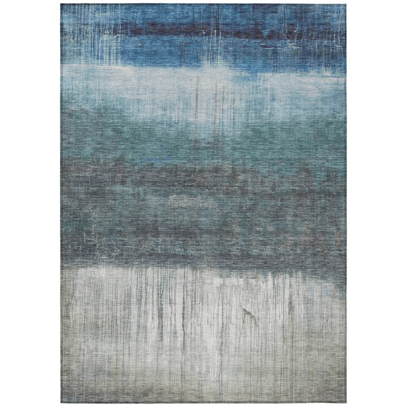 Tapis d'extérieur lavable abstrait bleu et gris 3 pi x 5 pi