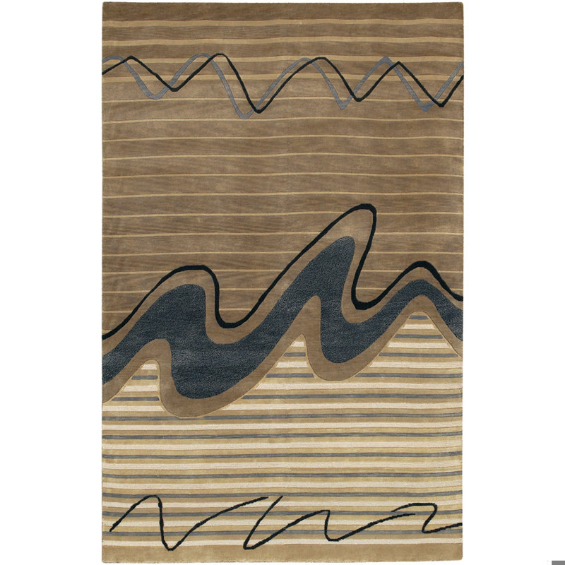 Tapis en laine noué à la main Callida, Rectangulaire 2 pi x 3 pi, Brun clair / brun, noir, gris, bleu marine