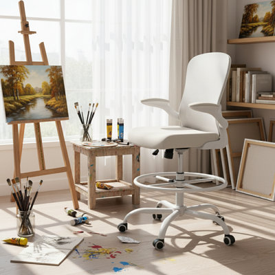 Laquon Ergonomic Mesh Drafting Chair Tall Office Chair With Adjustable Footrest Ring