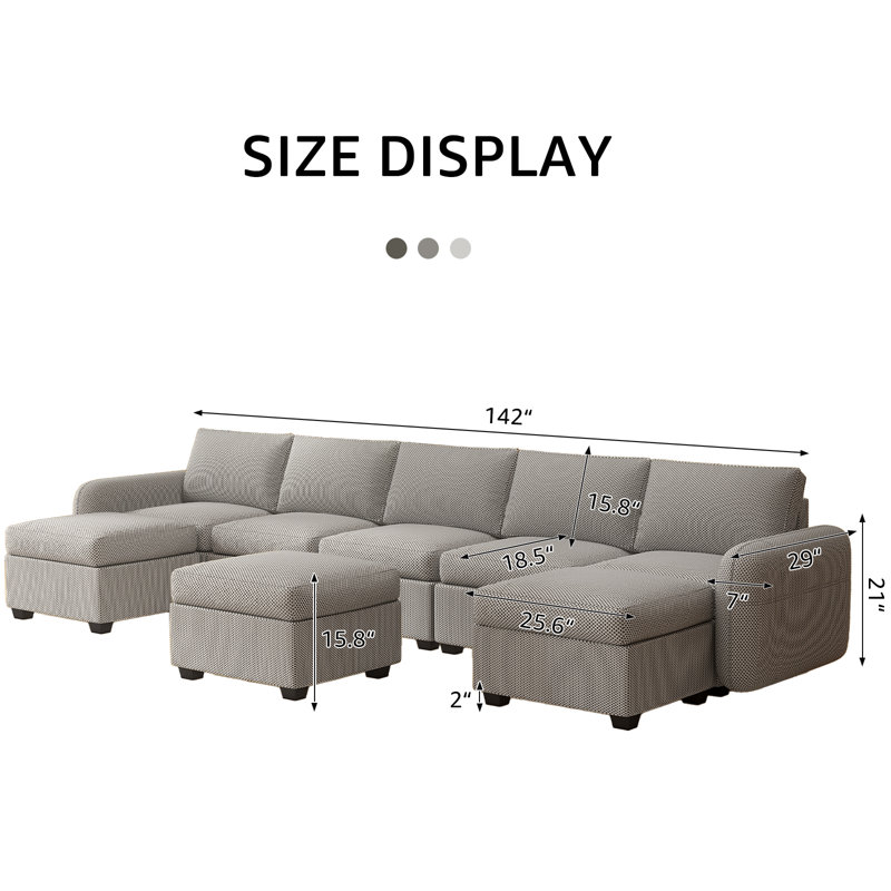Canapé modulaire 8 pièces Jazabell, Gris clair
