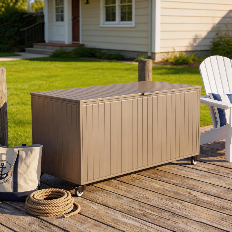  250-Gallon Deck Boxes Outdoor Large Storage Box Deck Box with Wheels,Brown, Brown, 250 Gallon