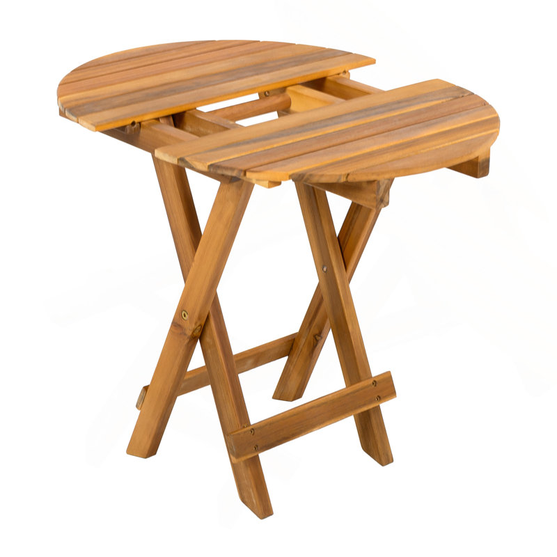 No Installation Required, Foldable And Adjustable Outdoor Acacia Wood Side Table (Teak Finish