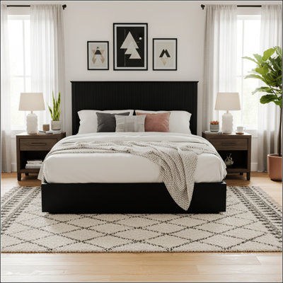 Élégante base de lit pour très grand lit - bois massif noir, capacité de poids de 600 lb, compatible avec un matelas de 8 à 10 pouces, mobilier de chambre à coucher moderne et durable