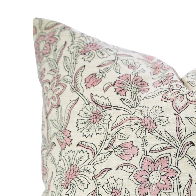 Housse de coussin imprimée à la main Fabividine - Coussin décoratif pour canapé et canapé, Jarul, rose, Carré 16 po