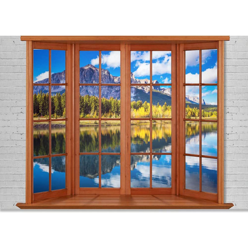 Adhésif mural fenêtre vue de la nature, L 66 po x L 96 po