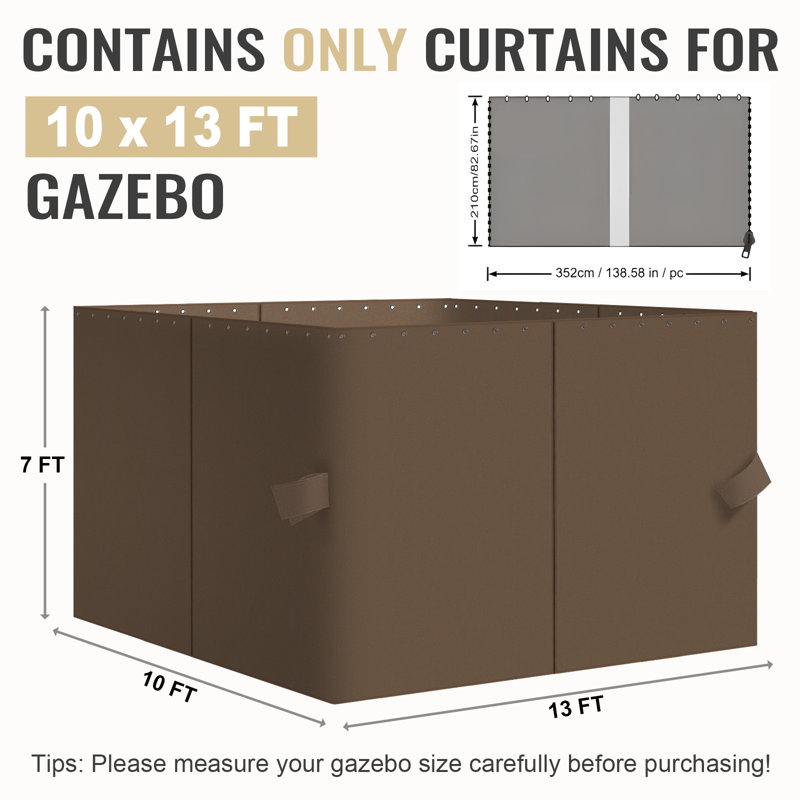 4-Panel Outdoor Gazebo Curtains, 82.7" H x 120" W156" D, Brown