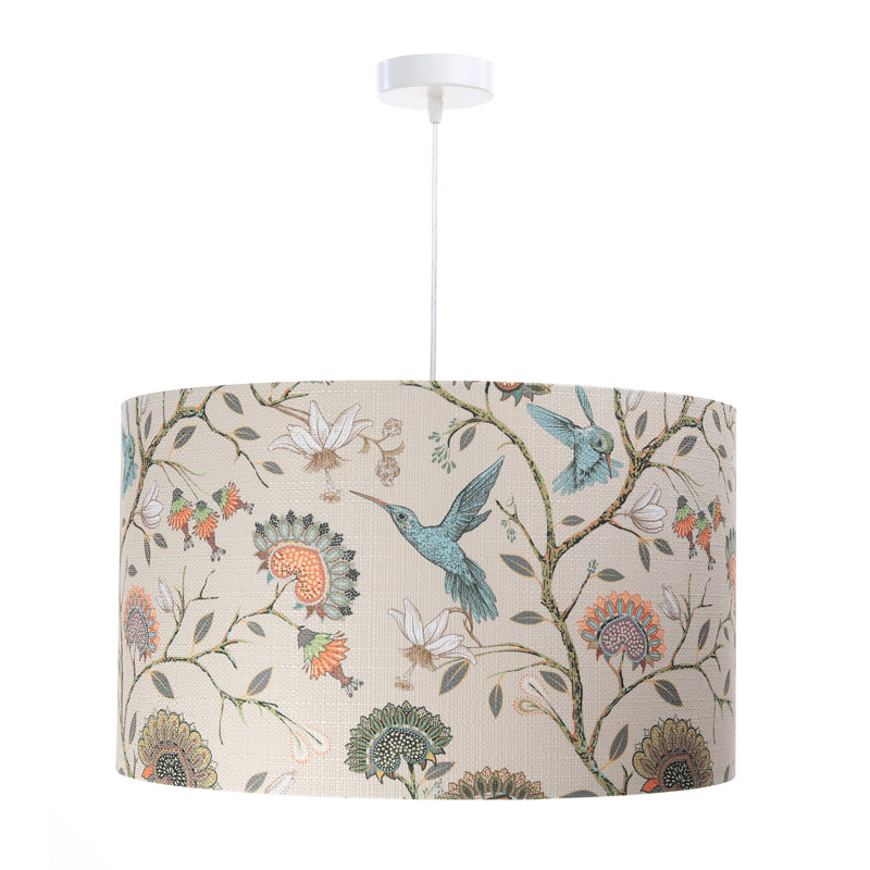 1 - Light Cream Drum Pendant, 117cm H x 60cm W x 60cm D
