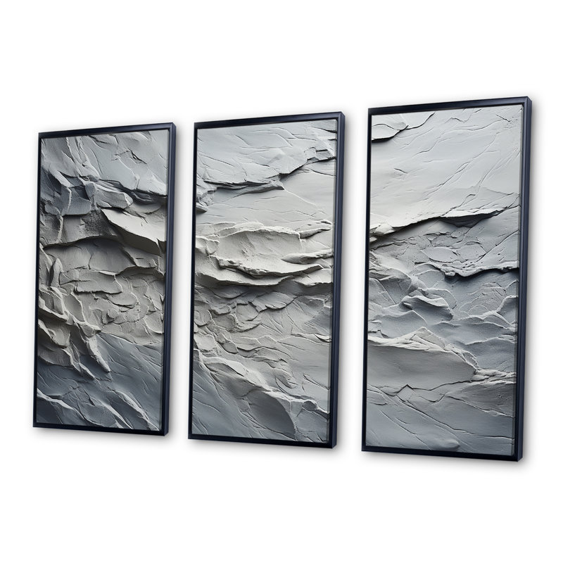 «Gray and White Stone River IV», reproduction d'art murale abstraite, Cadre flottant noir, H 40 po x l 61 po x P 1 po