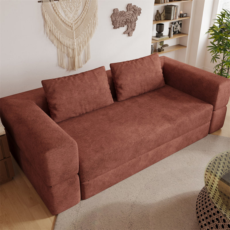 Canapé-lit avec coussin rectangulaire et coussins, Orange