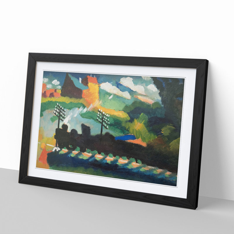Railroad At Murnau by Wassily Kandinsky - Single Picture Frame Print on Wood, 48cm H x 65cm W x 2cm D, Black Framed