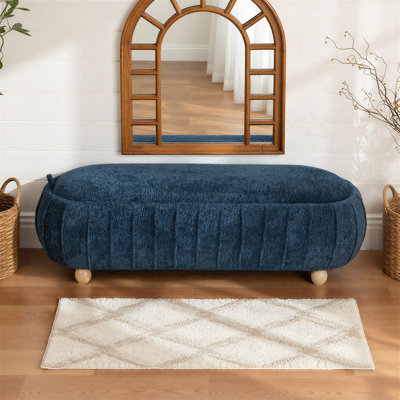 Banc de rangement moderne capitonné de 55 po de largeur avec couvercle rabattable et pieds en bois d'hévéa