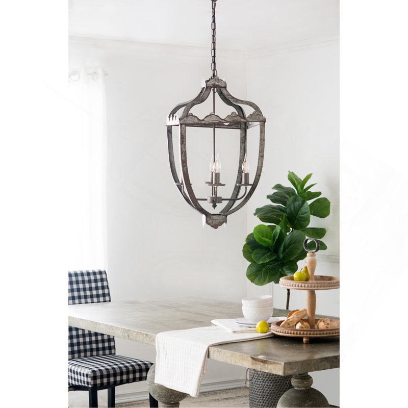 4 - Light Metal Chandelier, Hanging Light Fixture With Adjustable Chain For Kitchen Dining Room Foyer Entryway, Bulb Not Included