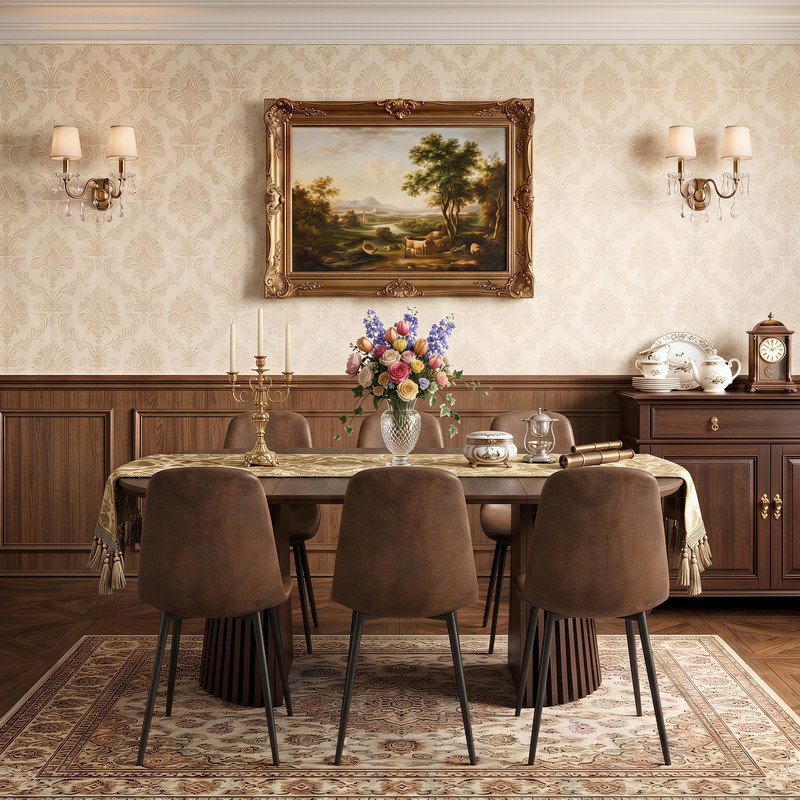 39.37"-70.87" Extendable Oval Dining Table Set with High-Back Chairs