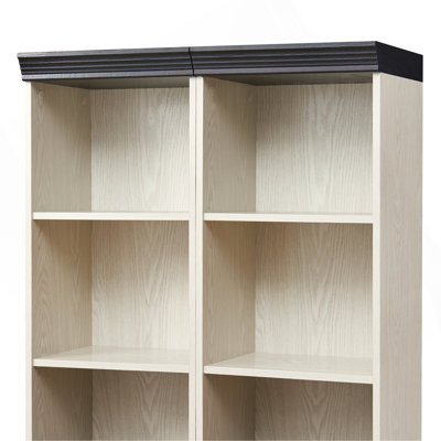 Farmhouse Tall Storage Cabinet with Adjustable Shelves, 3D Wood Grain Finish MDF Bookcase, Open Display Cubbies & Closed Barn Door Storage, Freely Com