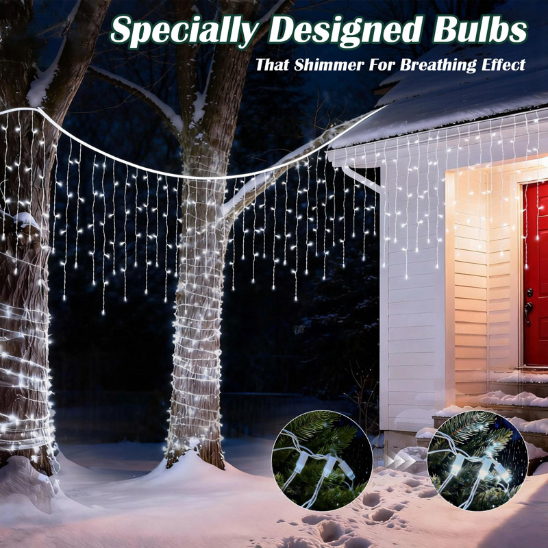 7FT-70 Lights White Soft Glow Twinkle Mini LED Icicle Lights Commercial Grade Waterproof for Holiday Decoration, Christmas Decors