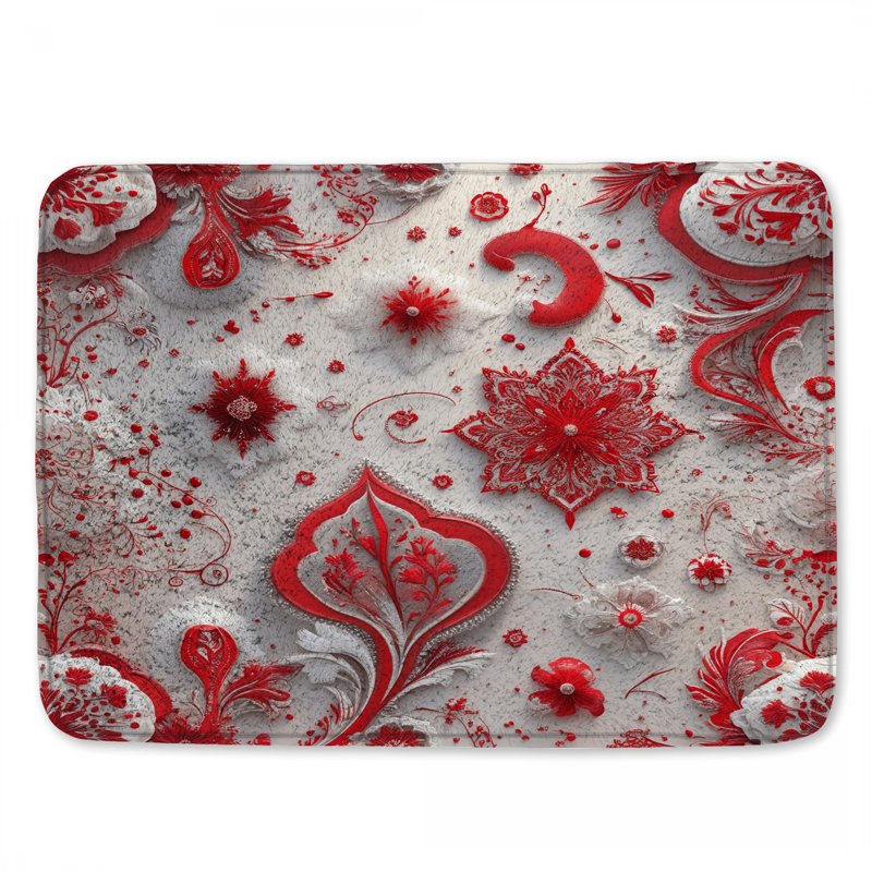 Tapis de bain floral rouge complexe, 24in W x 17in L