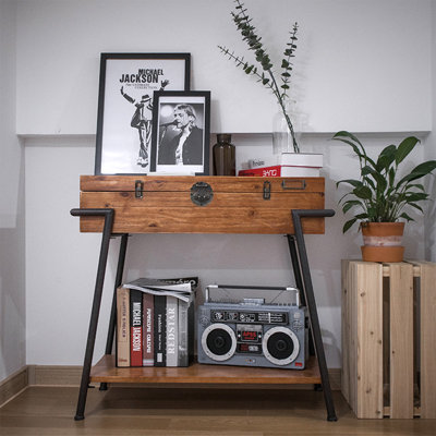 Console rectangulaire en bois massif brun