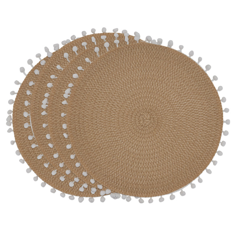 Natural Round Pom Pom Edge Placemats Set of 4