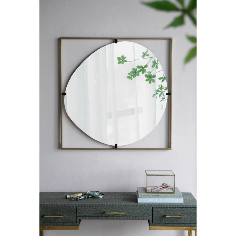 Miroir coquelicot 32 x 1 x 32 po avec cadre en métal doré, miroir de style bureau, faisant briller les salons