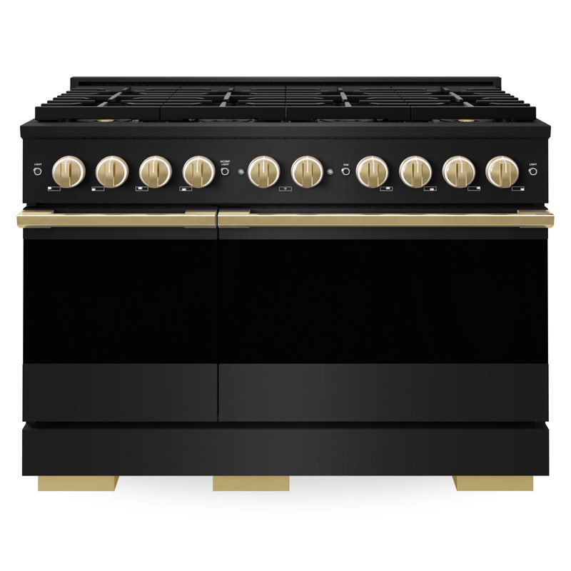 Zline Autograph 48 in. Marino Gas Range with 8 Burner DuoPro Cooktop w/ Accents, White Matte, Matte Black
