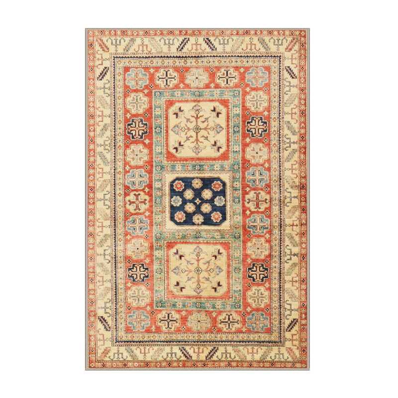 Tapis jaune clair / orange / noir en laine / polyester tissé à la machine à motif oriental Alberry, Rectangle 8 pi x 10 pi