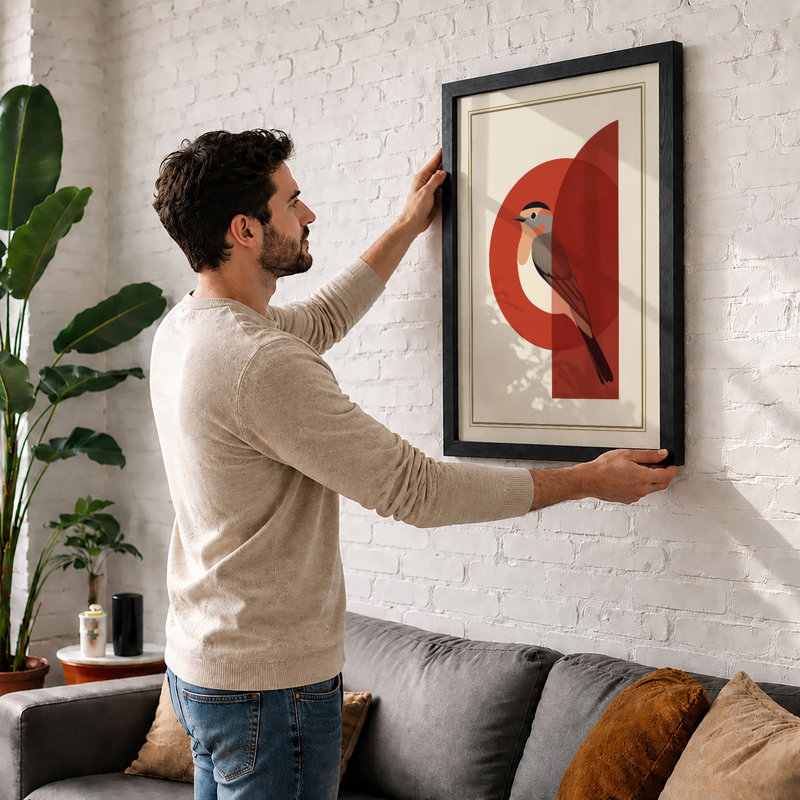Modernist Bird Study Mid-Century - Framed Print, Oak, A4 - 29.7 x 21.0 cm