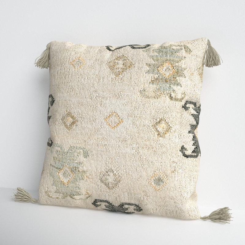 Peridan Tassels Down Throw Pillow, 20" H x 20" W x 5" D, Khaki/Ivory