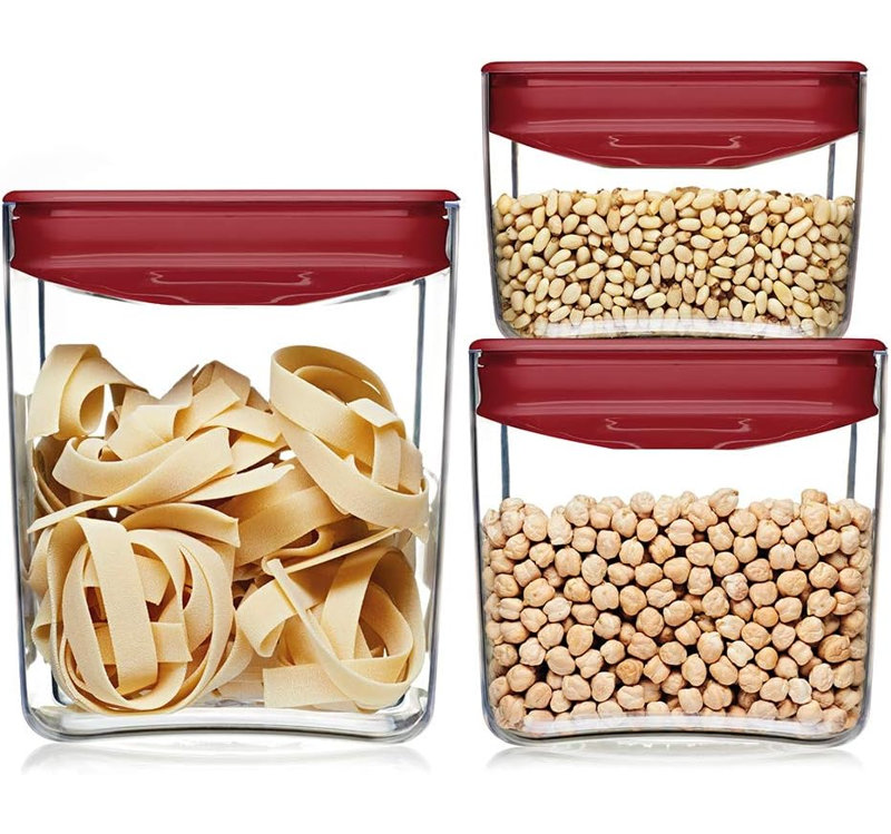PANTRY CUBE - COUVERCLE BLANC - PETIT ENSEMBLE DE 3 (1 pte, 2 pintes, 3,5 pintes), Rouge / transparent