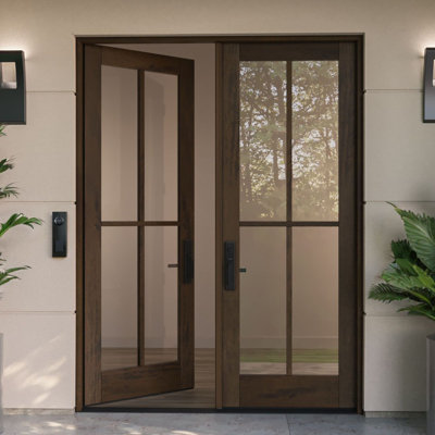 G104-SW-96 | 96" Double Door, RTA Prehung Exterior, SDL 4 Lite, Unfinished Mahogany Wood