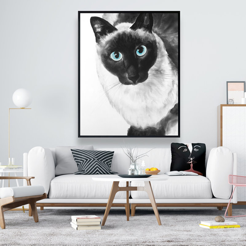 Blue Eyes Siamese Cat - Black Framed Canvas Home Decor