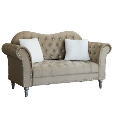 Causeuse rembourrée en velours 65 po 65 po - Canapé 2 places compact avec 2 coussins gratuits