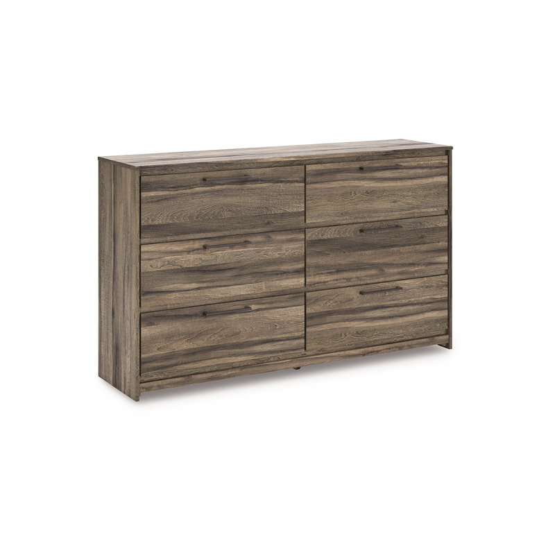 Grande commode Eli, 6 tiroirs, poignées en métal gris antique, brun patiné