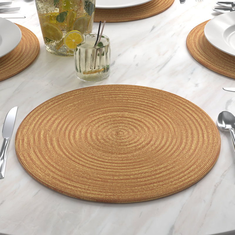 Penman Handmade Round Beaded Placemats Set of 4 – 14-inch Scratch-Resistant Table Decor Christmas Gift, Gold