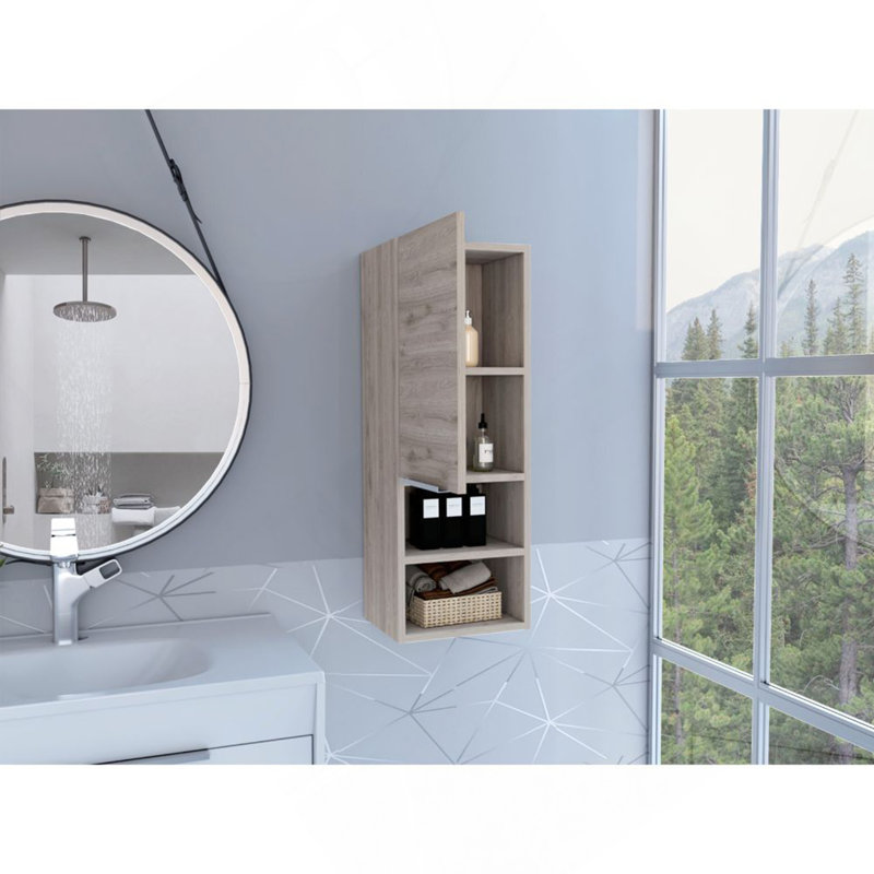 Armoire de salle de bain, deux tablettes intérieures, deux tablettes extérieures, armoire à une porte - gris clair, Gris