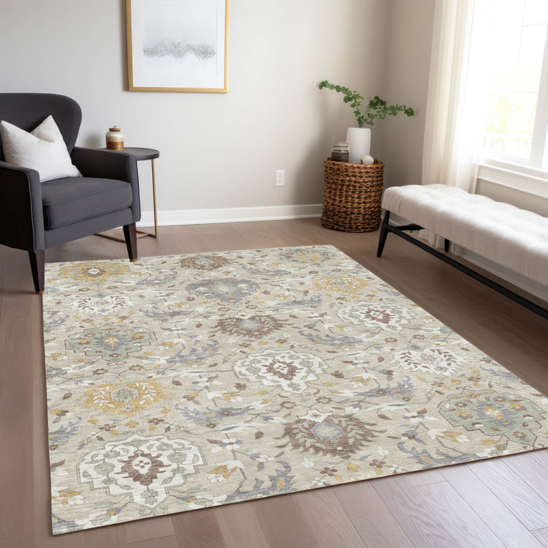 Ilyara Beige Washable Indoor-Outdoor Rug - , 2'6" x 3'10"