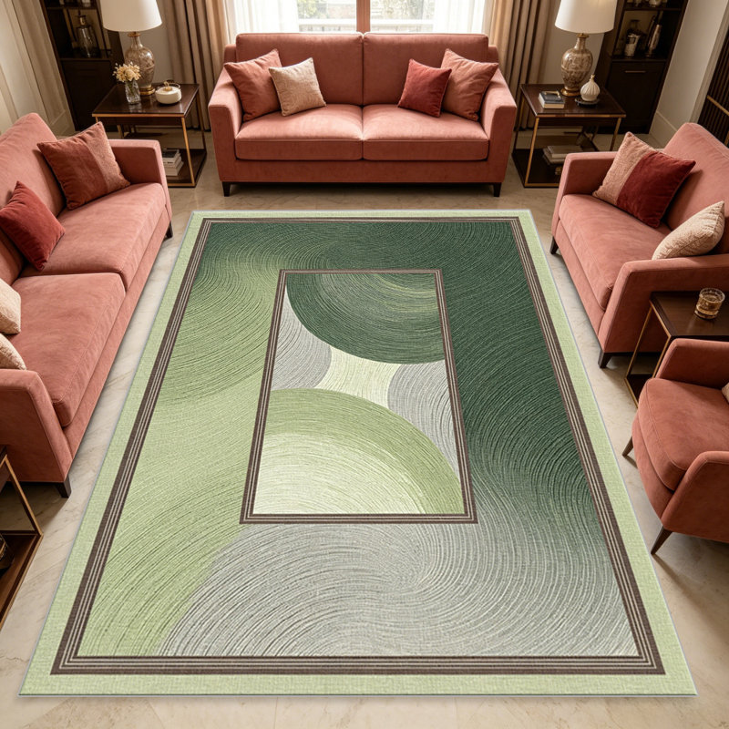 Green Swirl Border carpet-easy to clean, machine-washable, soft and comfortable; suitable for door mats, kitchens, living rooms, bedrooms, corridors, and laundry areas. Easy to clean, durable carpet for home decoration.