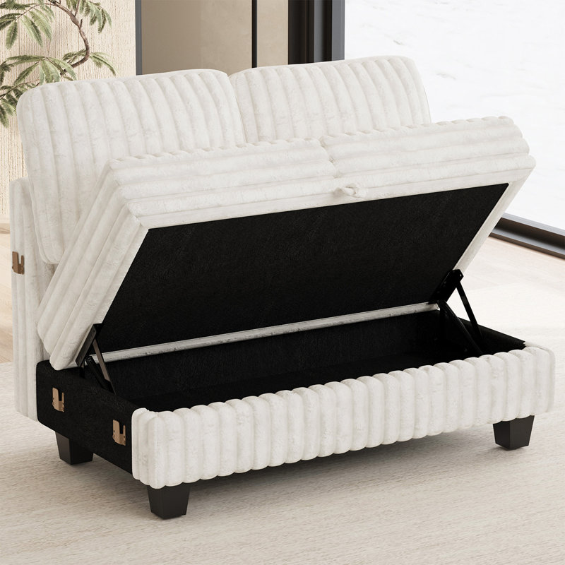  Isolde Wide Plush Corduroy Double Seat Module Part B For Modular Sofa, Beige