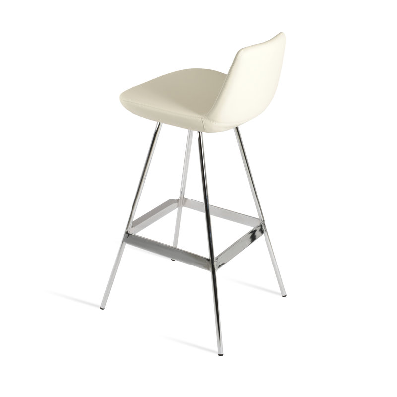 Tabouret Pera Balat, Chrome chrome, Similicuir crème en microfibres de polyester et d