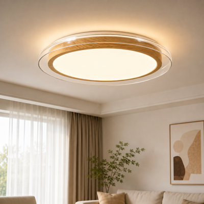 Plafonnier encastré moderne à DEL de 15,7 po avec anneau de grain de bois, plafonnier à profil variable à intensité variable de 5 CCT pour chambre à coucher, cuisine et salon