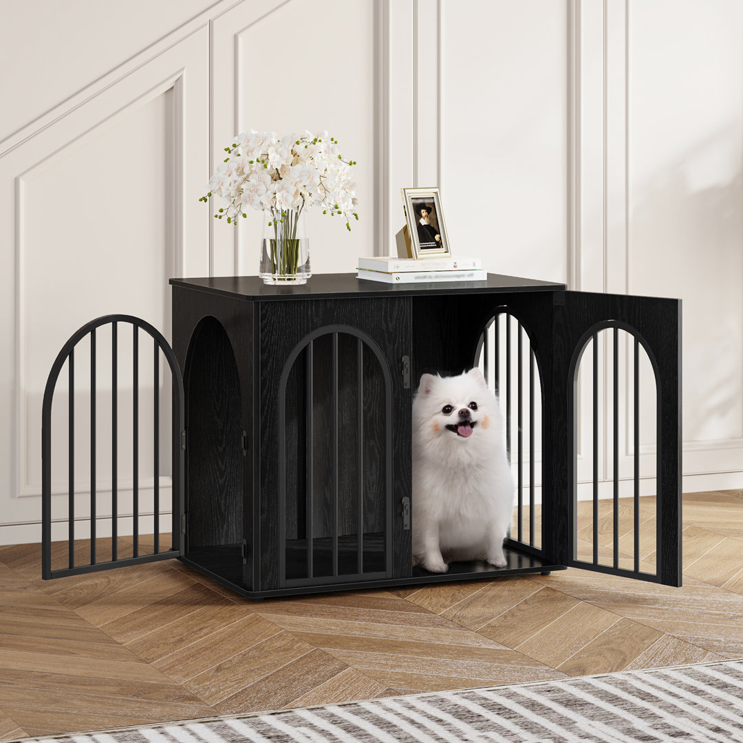 Dog Crate Furniture, 68 cm Wooden Dog Crate, Indoor Kennel for Small Dogs, End Side Table Animal Crates, Anti-Chew, Anti-Escape, Arched Door Design