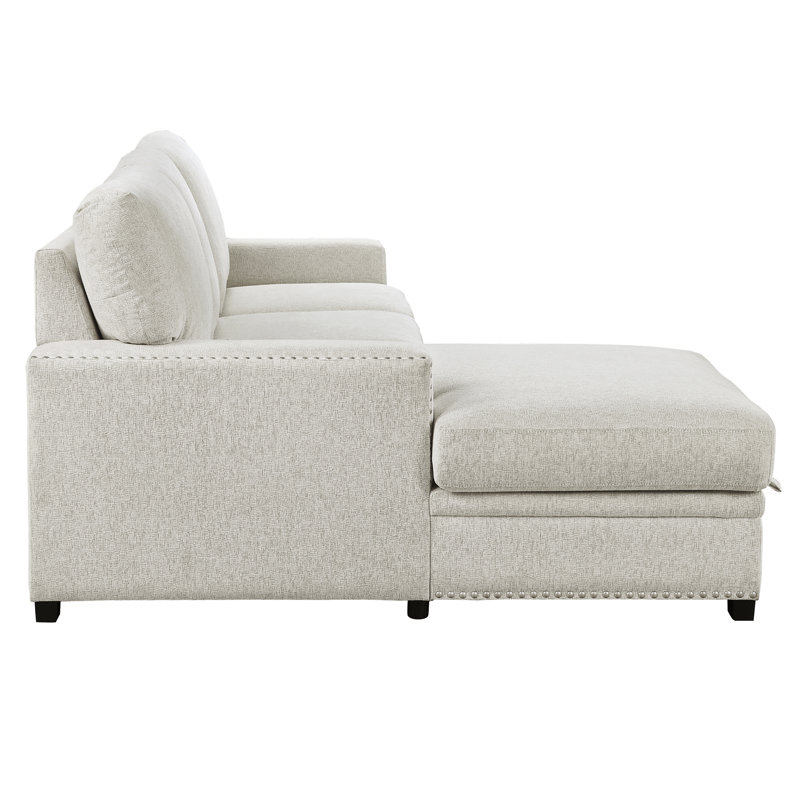 Upholstered L-Shaped Sectional, Beige Chenille, Left Hand Facing