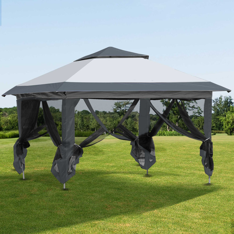 Outsunny Pop Up Canopy Tent with Netting and Carry Bag, Instant Sun Shelter, Gray