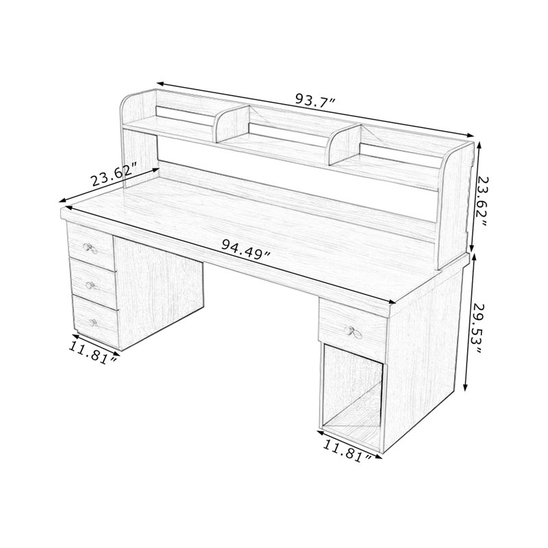 Bureau de direction rectangulaire en bois massif avec tiroirs Walnut, 53.15"H*94.49"W*23.62"D
