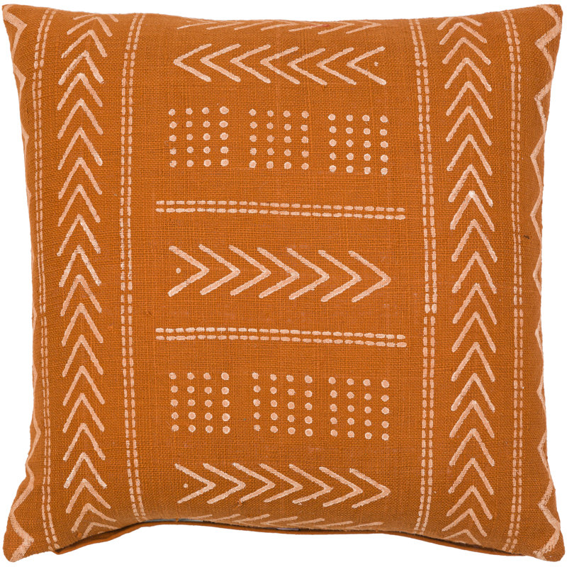 Brick Red Geometric Cotton Throw Pillow with Insert