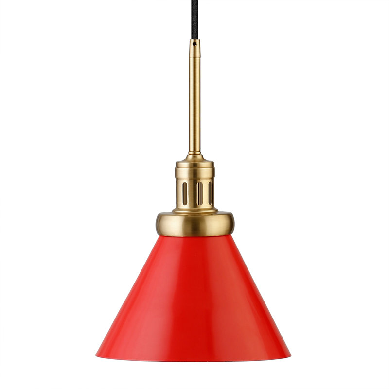 Luminaire suspendu conique à 1 lumière Zeno, Rouge / laiton