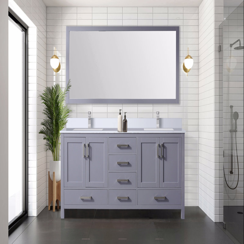 Meuble-lavabo double 72 po X P 22 po D, dessus en quartz blanc et ensemble de robinet, Gris